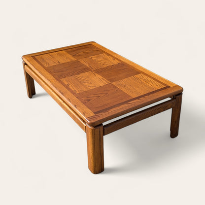 1980s Mid-Century Oak Coffee Table with Checkered Parquet Top