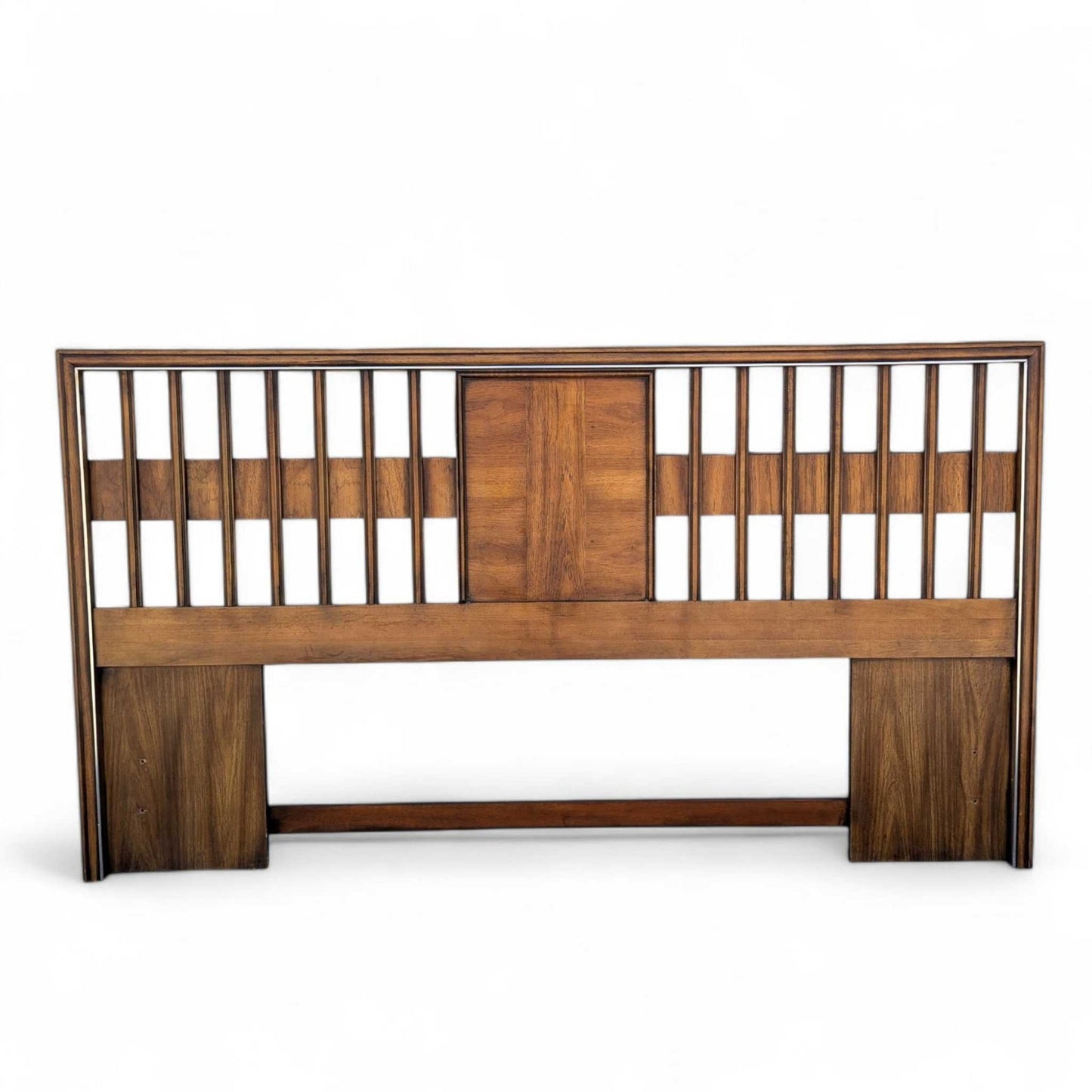 Vintage Walnut Veneer King Headboard with Chrome Trim, MCM