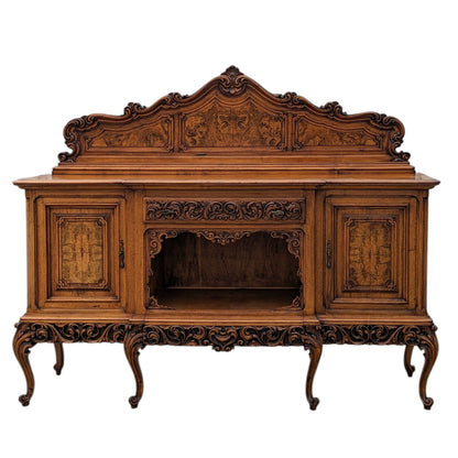 Continental Walnut Carved Sideboard Cabinet with Sculptural Apron