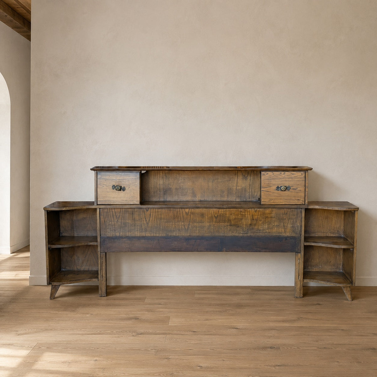 Vintage L.A. Period Furniture Headboard with Integrated Nightstands