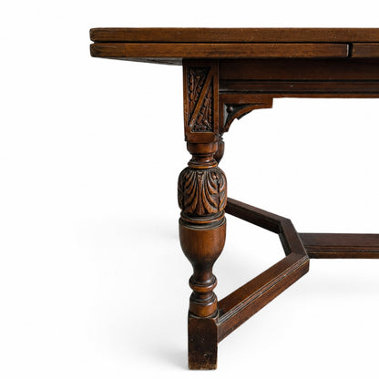 Vintage Walnut Jacobean Revival Refectory Dining Table with Carved Base