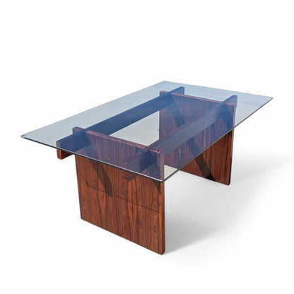 Sigurd Hansen Rosewood Dining Table – Mid-Century Modern Glass-Top, Vintage Scandinavian Design, Sleek and Stylish