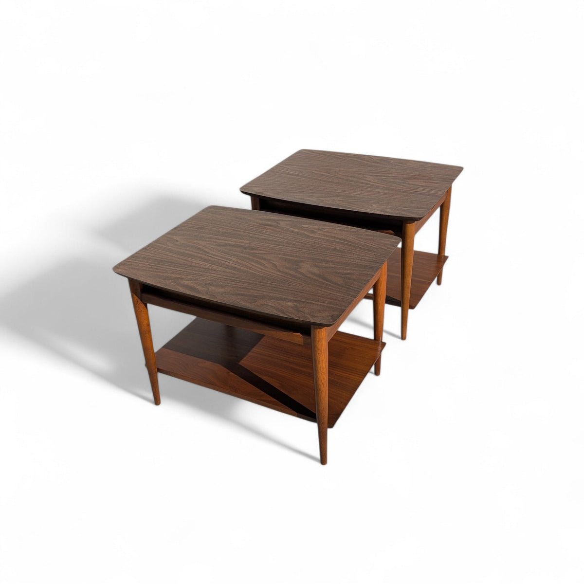 Pair of 1960s Lane Walnut Nightstands with Drawers and Lower Shelves — view 13 of 19