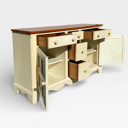 Vintage Painted Wood Sideboard with Paneled Doors and Solid Wood Top