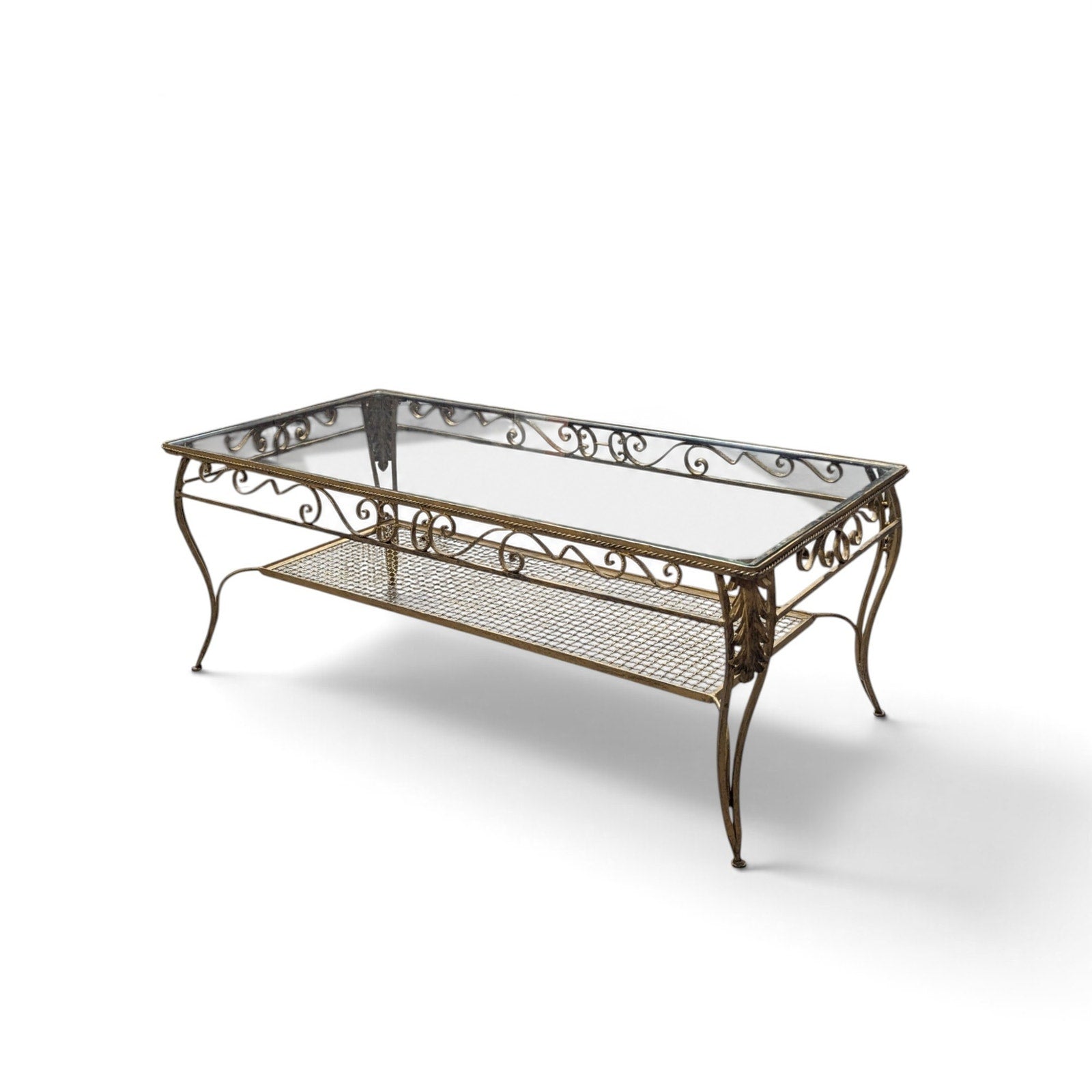 Late 20th Century Italianate-Style Scrollwork Metal and Glass Coffee Table — view 6 of 16