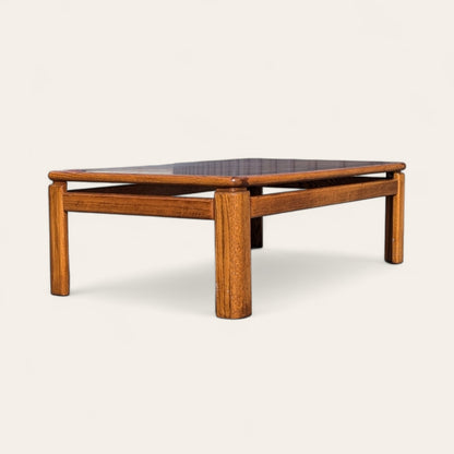 1980s Mid-Century Oak Coffee Table with Checkered Parquet Top