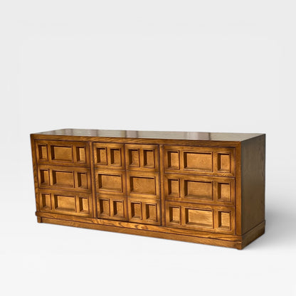 Oak Lowboy Dresser, Brutalist Mid-Century Modern
