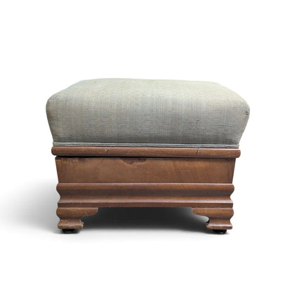 Early-to-Mid 20th Century Upholstered Wood Storage Ottoman with Hinged Lid