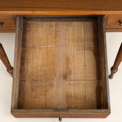 Antique Walnut Three-Drawer Writing Desk with Turned Legs