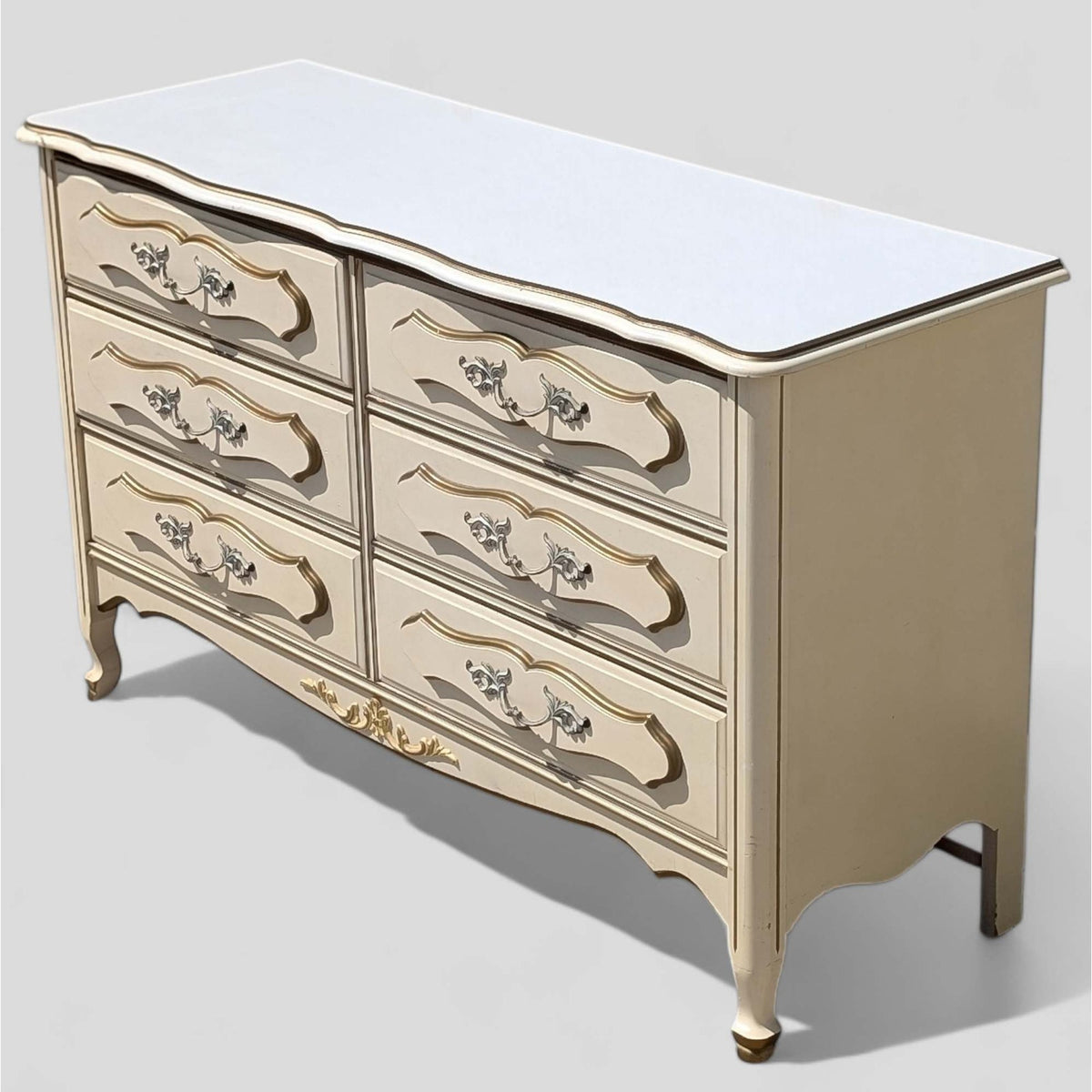 1970s French Provincial Six-Drawer Dresser with Mirror — view 11 of 16