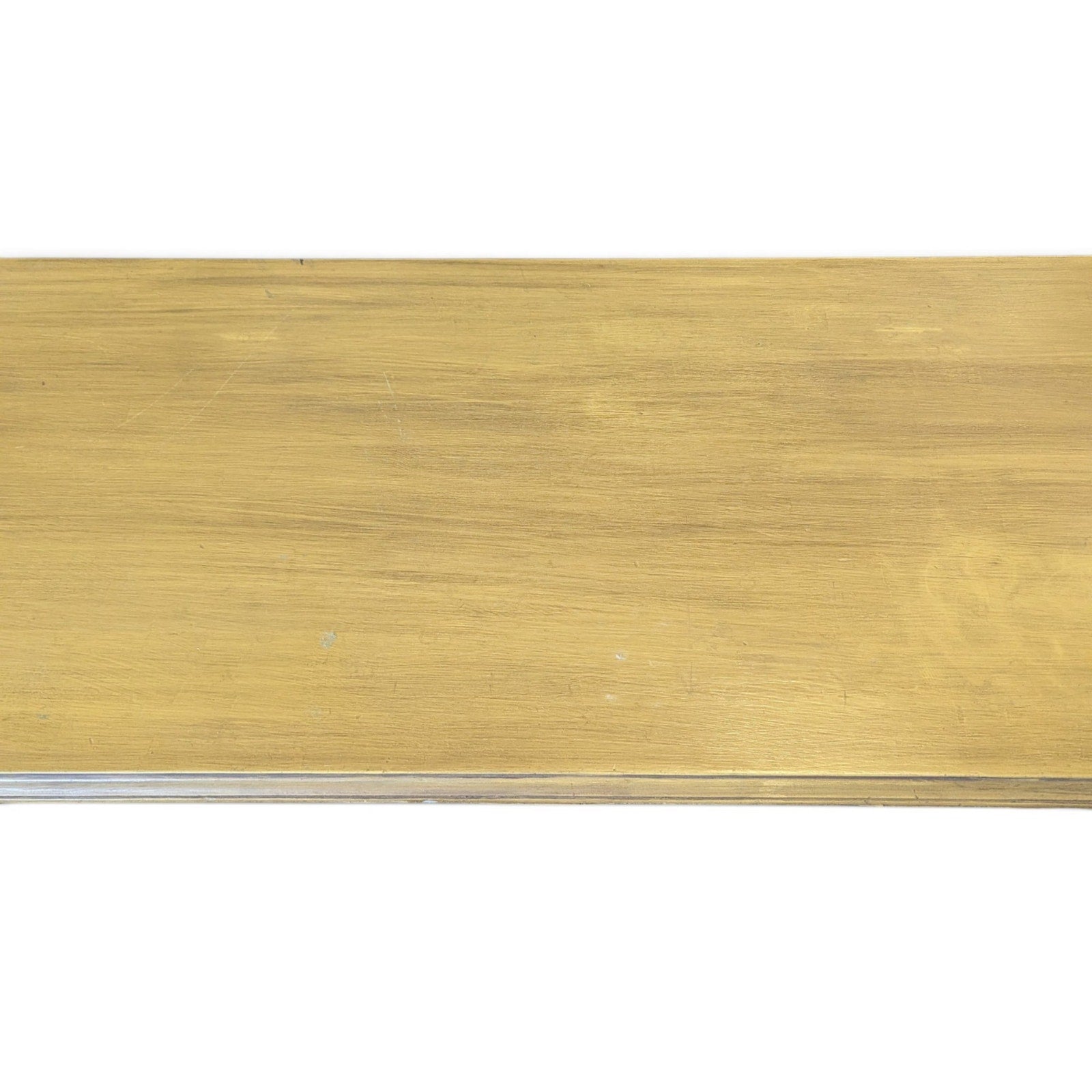 Vintage Butter Yellow Painted Trestle Sofa Table with Scalloped Top — view 10 of 16