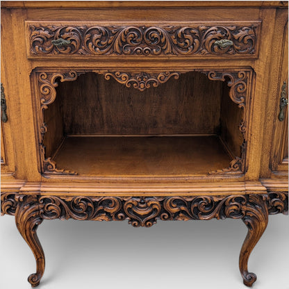 Continental Walnut Carved Sideboard Cabinet with Sculptural Apron