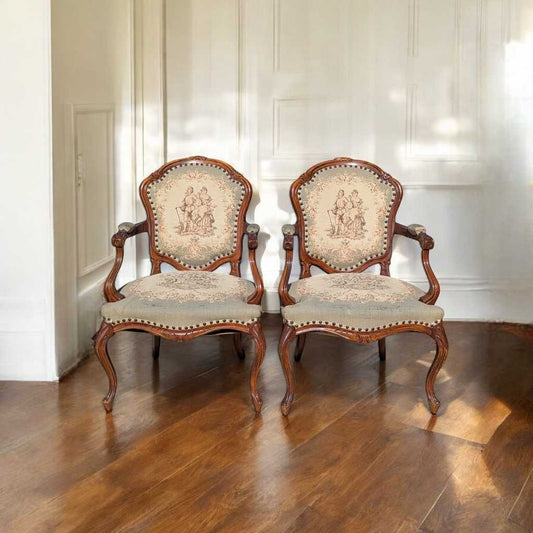 Pair of Vintage French Carved Armchairs