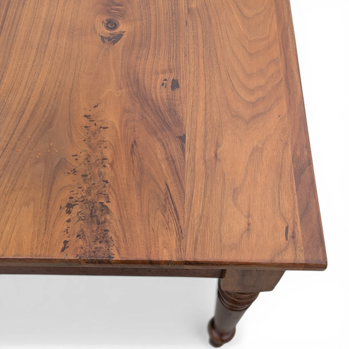 Antique Solid-Wood Writing Desk with Turned Legs and Drawer