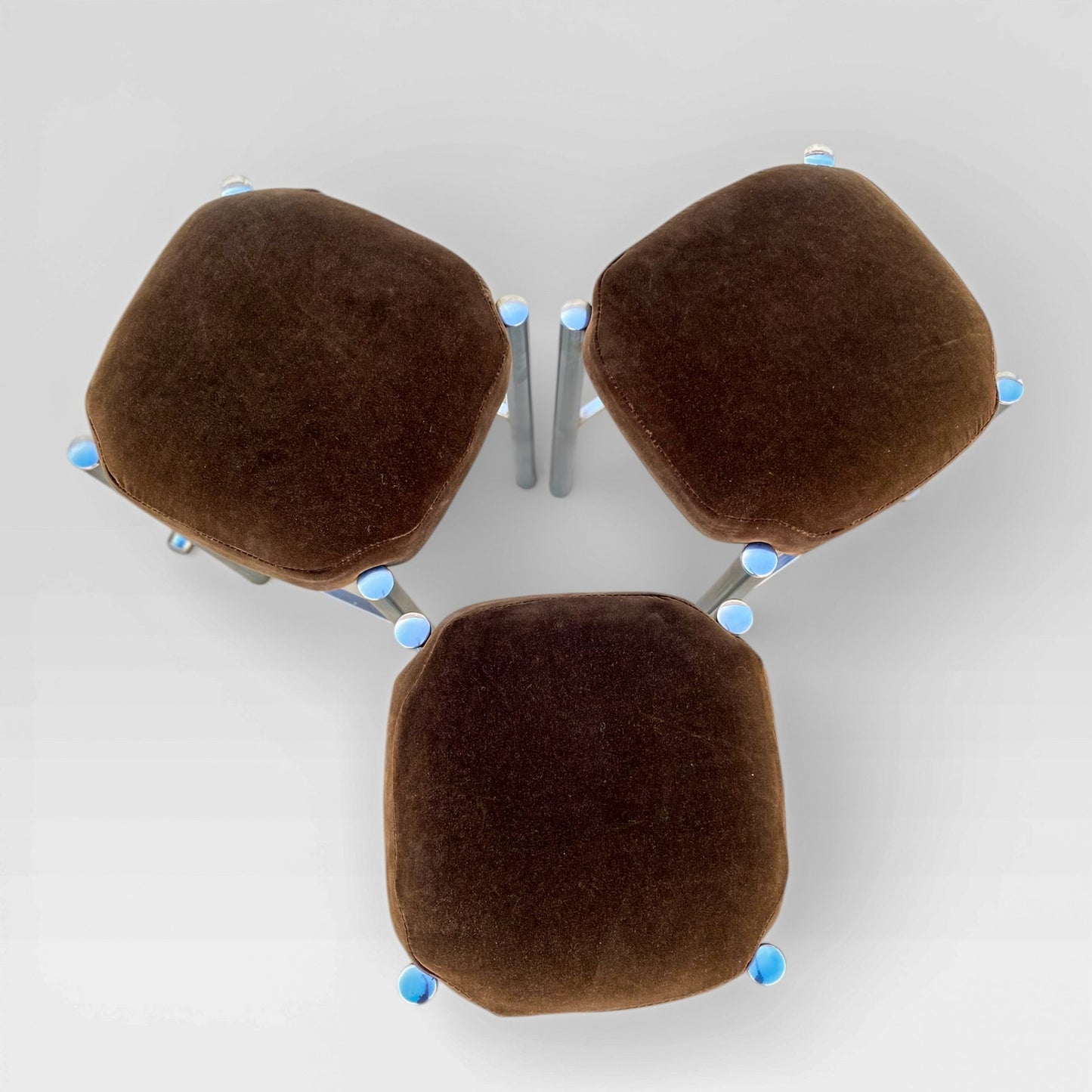 Chrome Bar Stools Set of 3 with Chocolate Velvet Seats