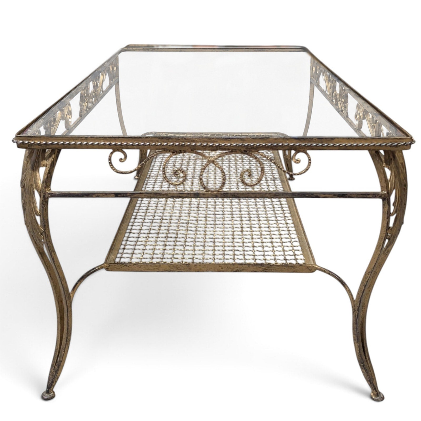 Late 20th Century Italianate-Style Scrollwork Metal and Glass Coffee Table — view 4 of 16
