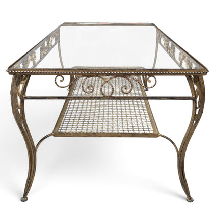 Late 20th Century Italianate-Style Scrollwork Metal and Glass Coffee Table