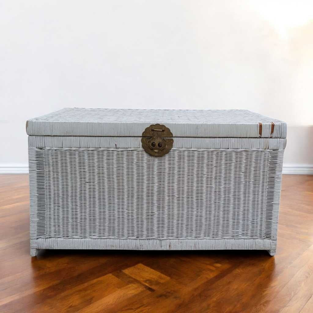 Vintage White Wicker Trunk