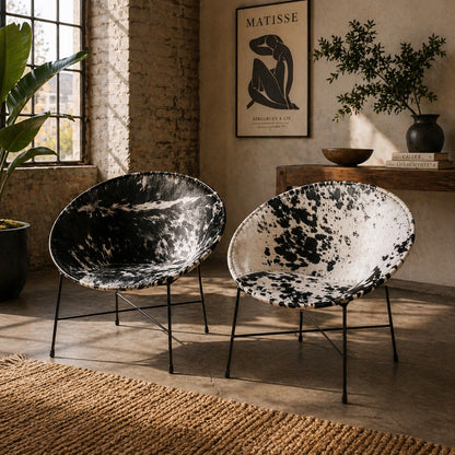 Mexican Cowhide and Iron Lounge Chairs, Made-to-Order Pair