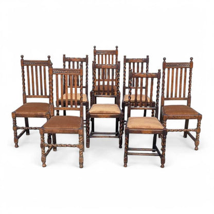 Eight Antique Dining Chairs – Vintage Wooden Chairs, Set of 8, Oak, Barley Twist, Rustic, Farmhouse, Traditional, Dining, Kitchen