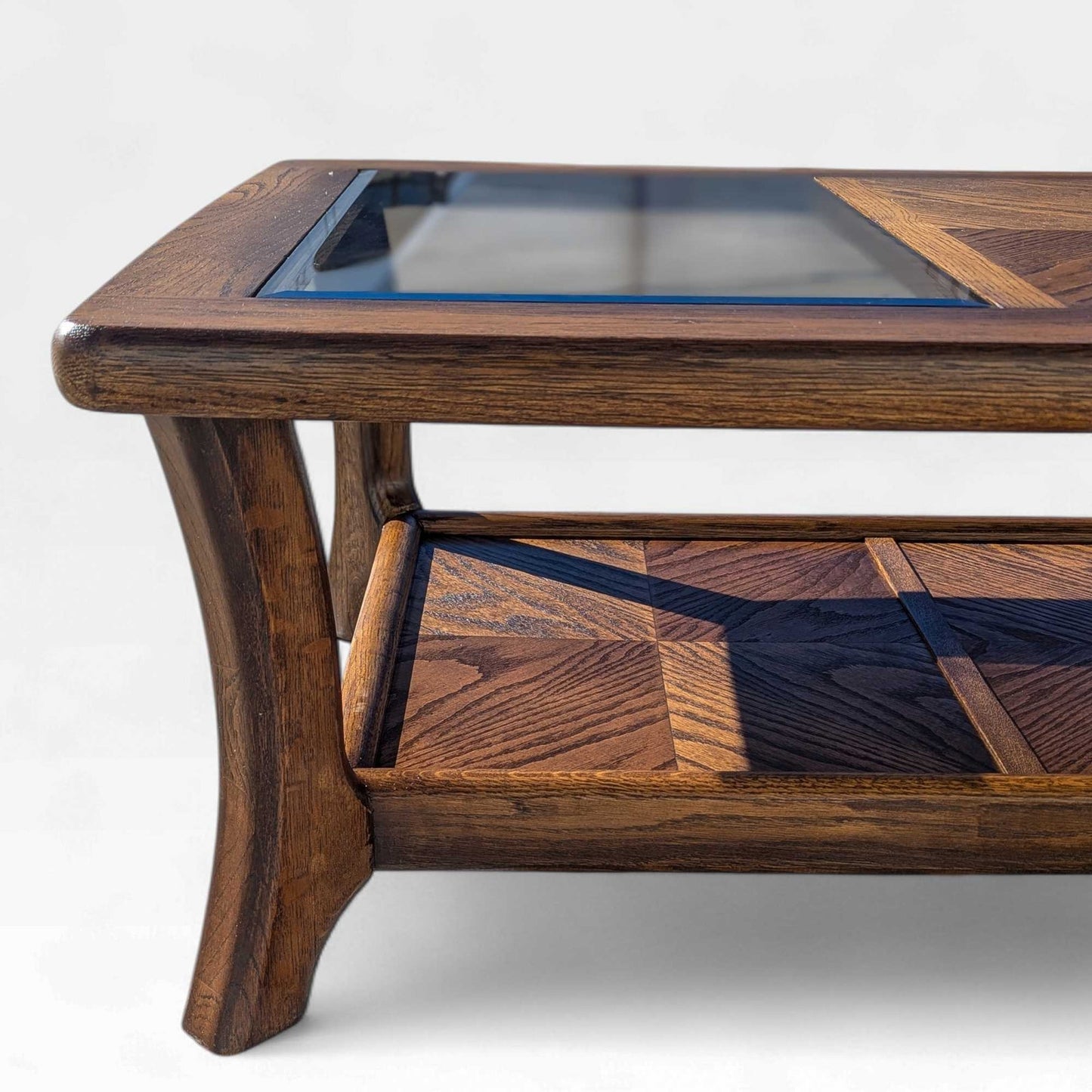 Vintage Oak Coffee Table Smoked Glass Insets