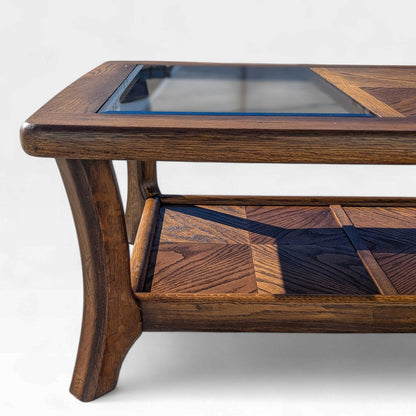 Vintage Oak Coffee Table Smoked Glass Insets