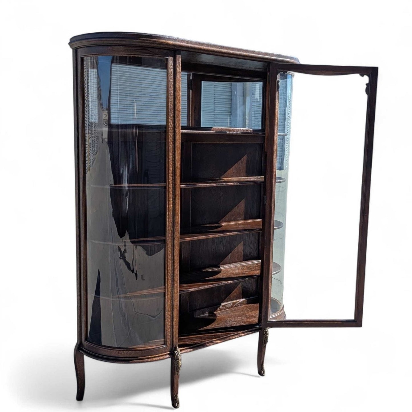 Early 20th Century Edwardian Demi-Lune Curved Glass Display Cabinet