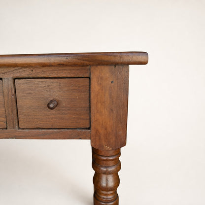 Antique Walnut Three-Drawer Writing Desk with Turned Legs