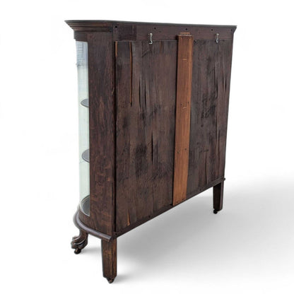 Vintage Curved Glass China Cabinet – Bow Front Display Hutch w/ Claw Feet, 49" Wide, Early 20th Century Style