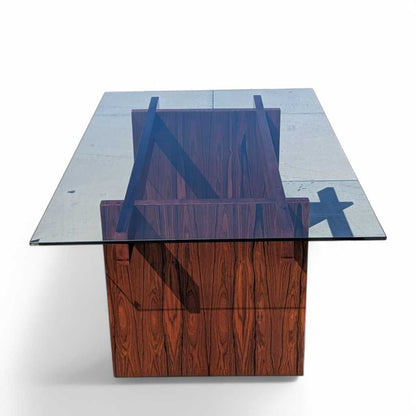 Sigurd Hansen Rosewood Dining Table – Mid-Century Modern Glass-Top, Vintage Scandinavian Design, Sleek and Stylish