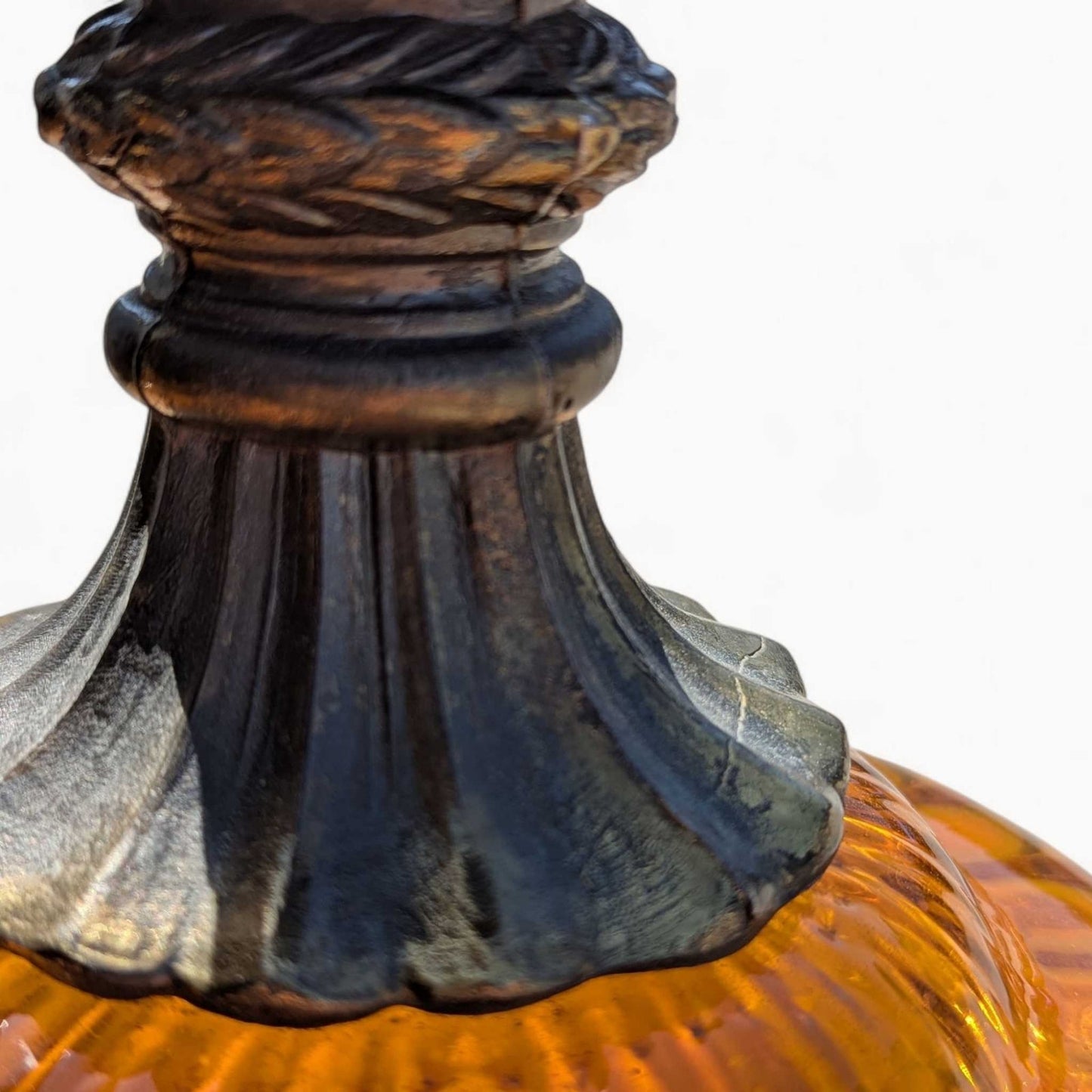 Pair of Vintage Amber Glass Table Lamps with Brass Accents | Hollywood Regency Mid-Century Lighting