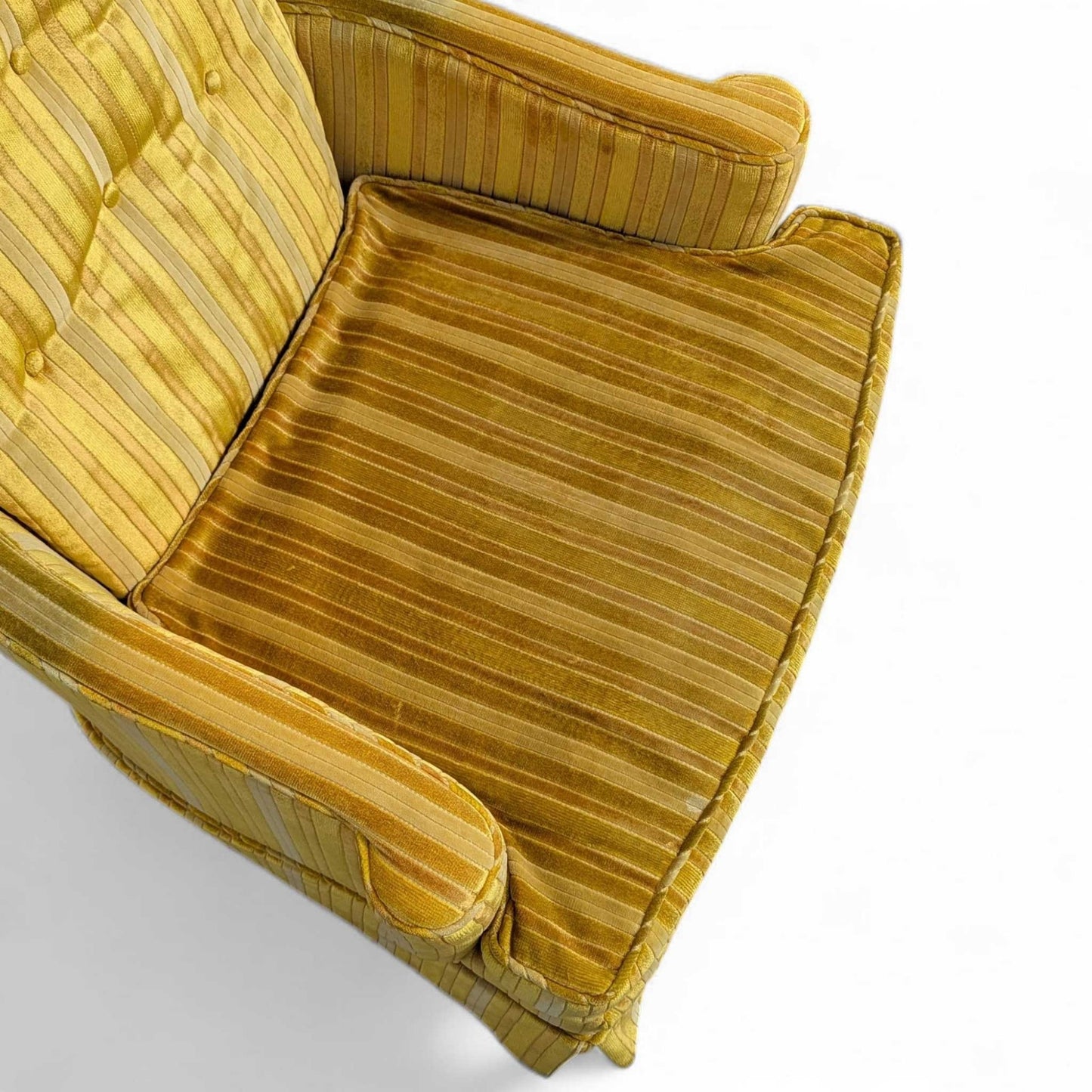 Vintage Key City Lounge Chair in Golden Striped Velour – Mid Century Accent Chair, Retro Skirted Chair, Professionally Cleaned