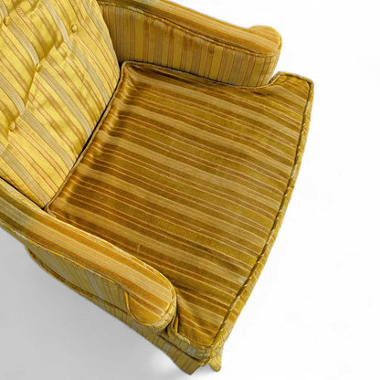 Vintage Key City Lounge Chair in Golden Striped Velour – Mid Century Accent Chair, Retro Skirted Chair, Professionally Cleaned
