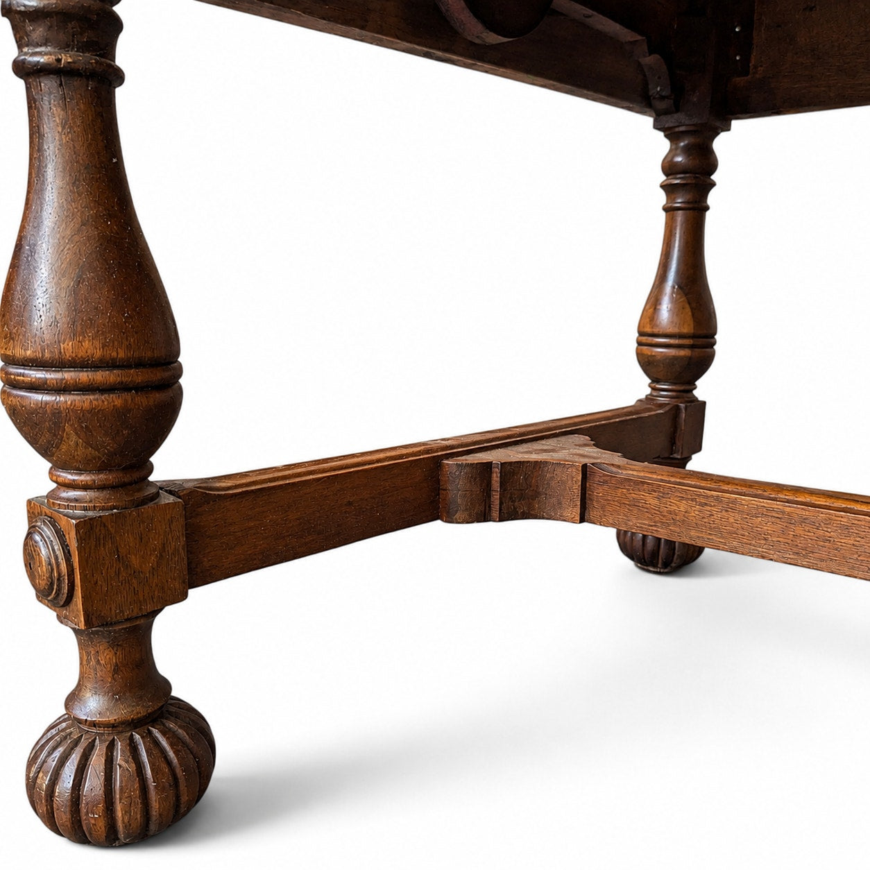 Antique Jacobean Revival Figured Wood Sideboard with Carved Medallions — view 9 of 16