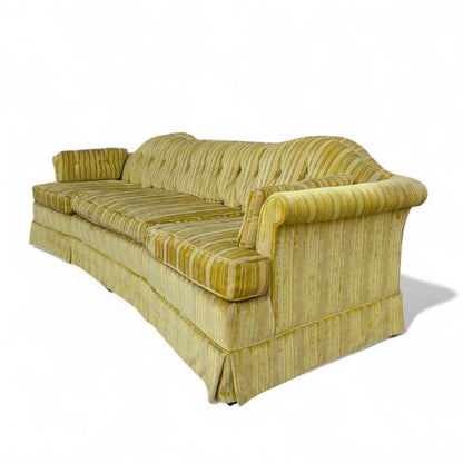 Vintage 96” Tufted Striped Sofa – Mid Century Curved Back Couch, Cleaned + New Foam Included, Unique Hollywood Regency Style