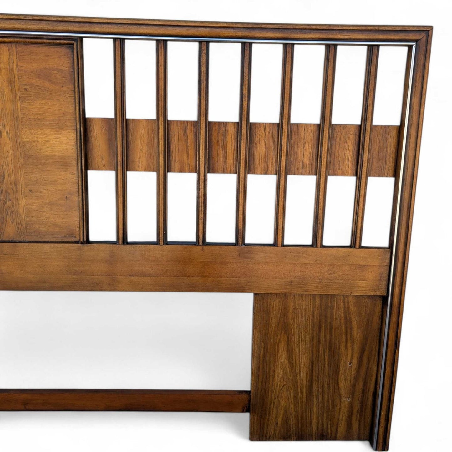 Vintage Walnut Veneer King Headboard with Chrome Trim, MCM