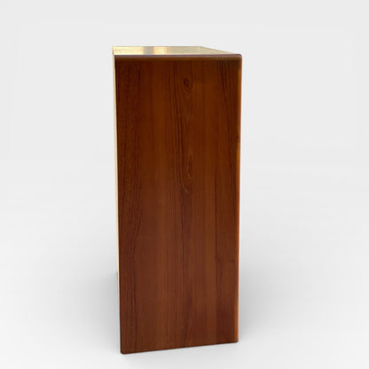 Mid-Century Modern D-Scan Captain Line Tallboy Dresser in Teak with Brass Pulls
