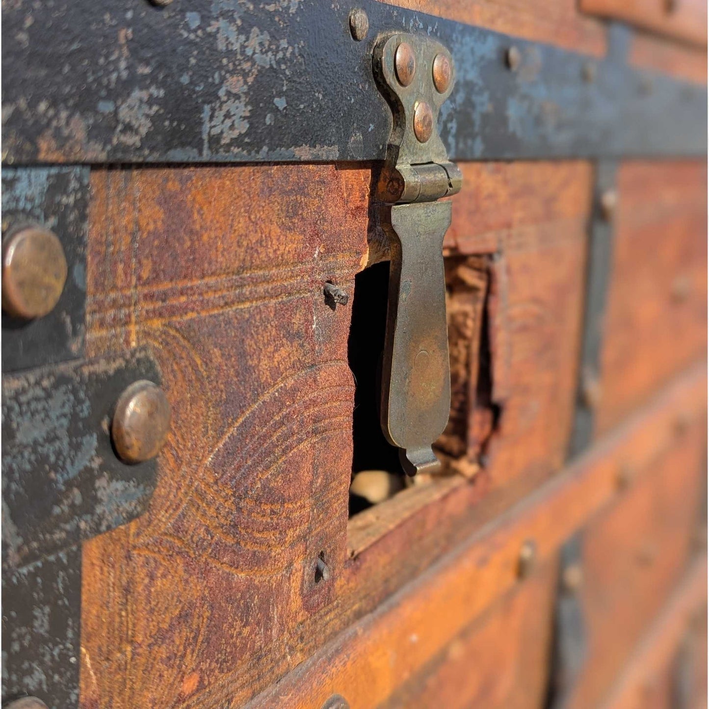 Antique Dome-Top Wooden Trunk with Original Iron Hardware and Patina, Late 19th Century