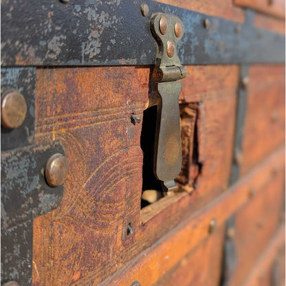 Antique Dome-Top Wooden Trunk with Original Iron Hardware and Patina, Late 19th Century
