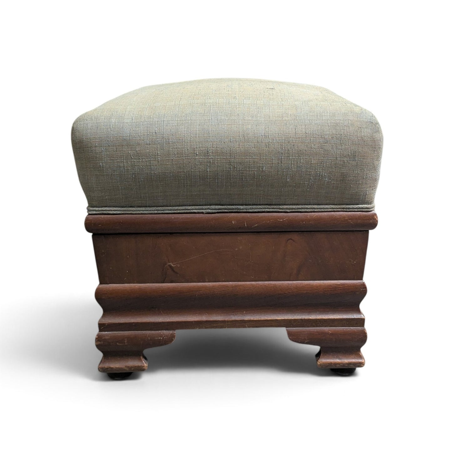 Early-to-Mid 20th Century Upholstered Wood Storage Ottoman with Hinged Lid