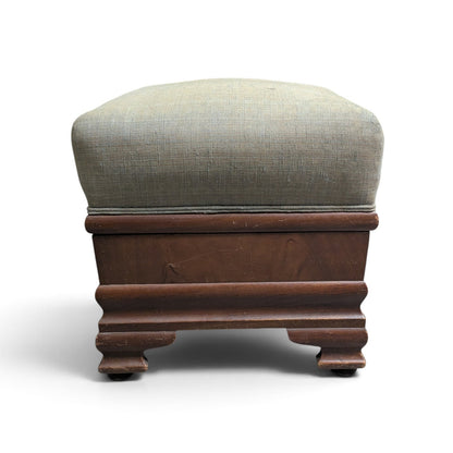 Early-to-Mid 20th Century Upholstered Wood Storage Ottoman with Hinged Lid