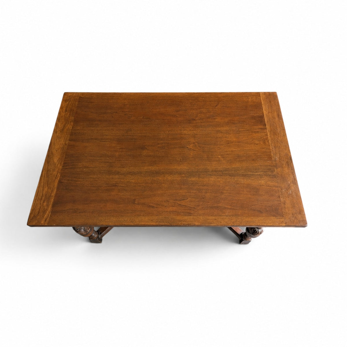 Vintage Walnut Jacobean Revival Refectory Dining Table with Carved Base — view 12 of 15