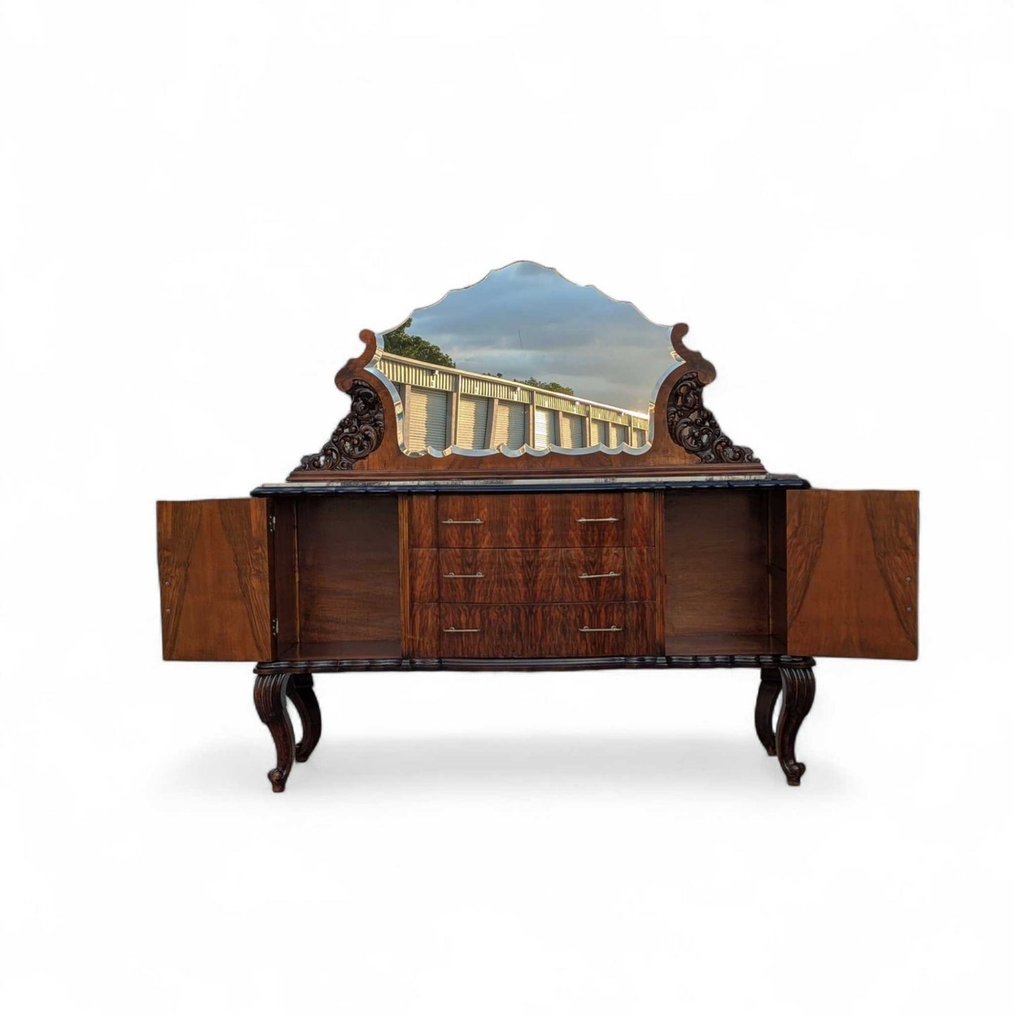 Italian Mid-Century Marble-Top Sideboard with Detachable Mirror by Mobilificio Scorza Ovada, c. 1950s