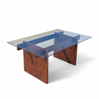 Sigurd Hansen Rosewood Dining Table – Mid-Century Modern Glass-Top, Vintage Scandinavian Design, Sleek and Stylish