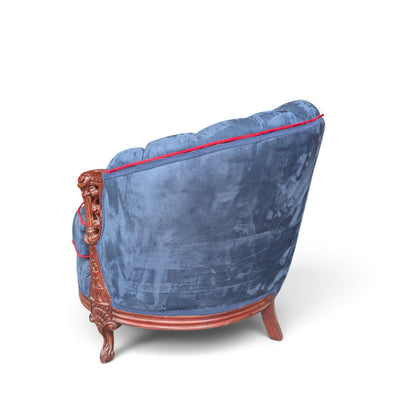Vintage Union Jack Upholstered Sofa with Ornate Carved Wood Frame