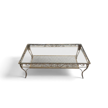 Late 20th Century Italianate-Style Scrollwork Metal and Glass Coffee Table