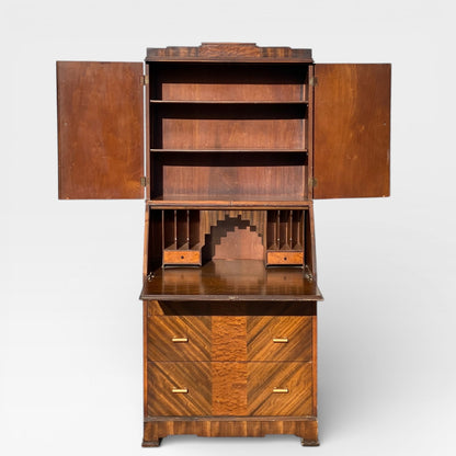 Art Deco Secretary Desk with Chevron Veneer, circa 1930s