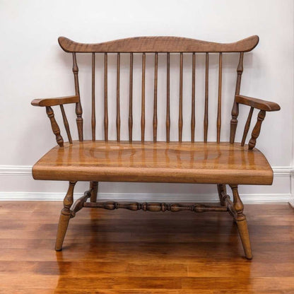 Vintage Wooden Bench – Spindle Back Bench, Classic Farmhouse Style