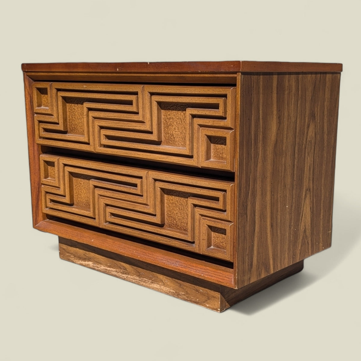 Bassett Mid-Century Carved Wood Two-Drawer Nightstand
