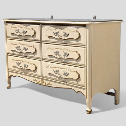 1970s French Provincial Six-Drawer Dresser with Mirror
